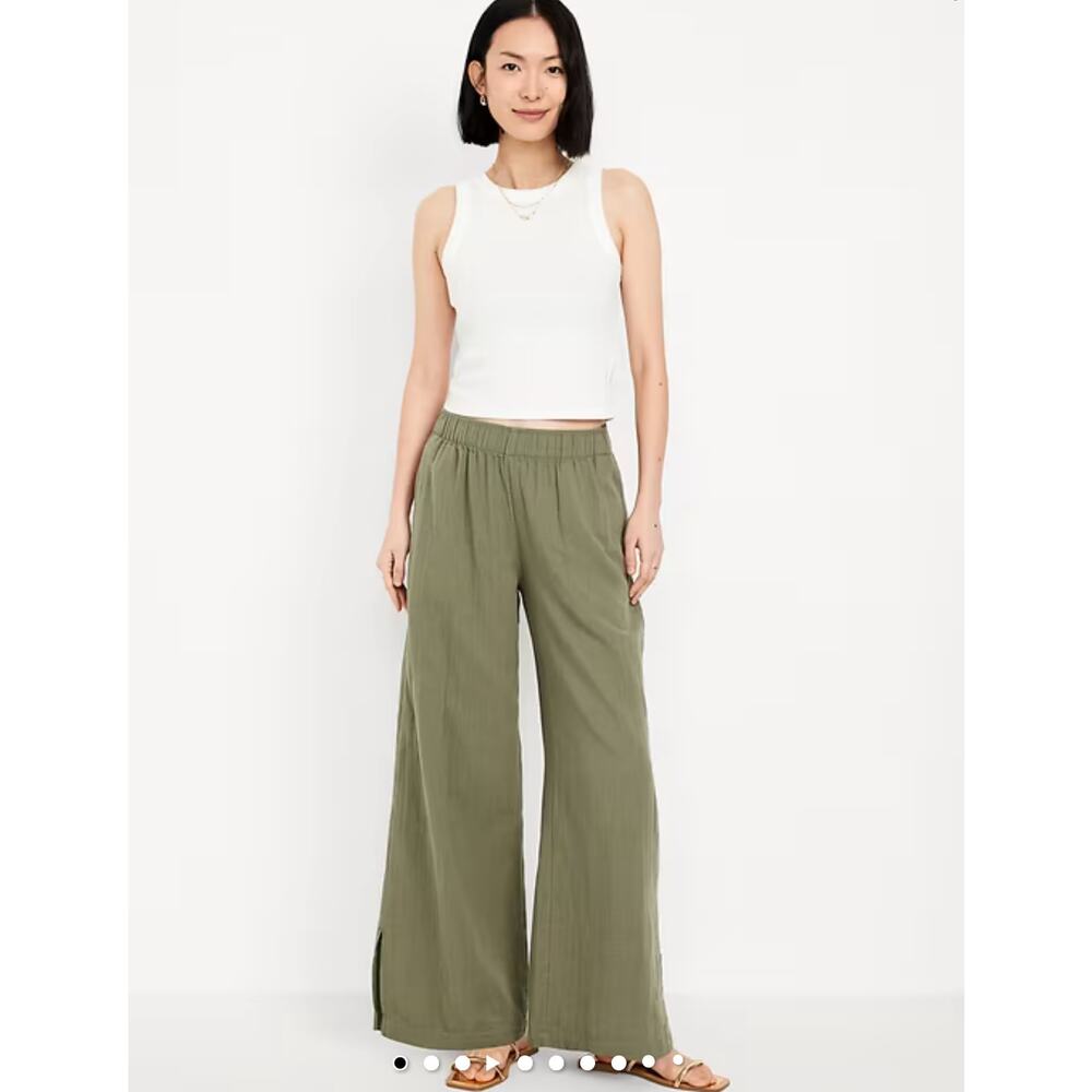 NWT Old‎ Navy High-Waisted Crinkle Gauze Super Wide-Leg Pants Green Beachy XXL